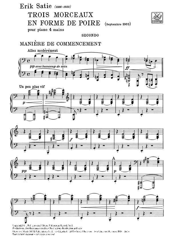 Trois Morceaux En Forme De Poire - Per Pianoforte A 4 Mani - pro čtyřruční klavír